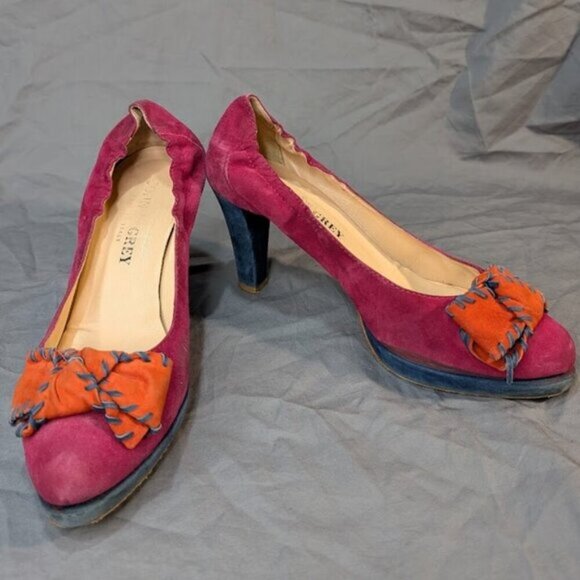 John Grey Multi Color Bow Suede Pumps Women Size 41 - Picture 2 of 7